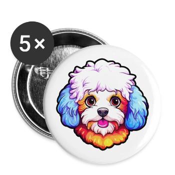 Bichon Frise chien race Cartoon Kawaii Illustration - Lot de 5 grands badges (56 mm) - blanc - Devant