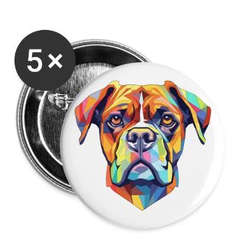 Boxer Hund Rasse Cartoon Kawaii Illustration - Buttons groß 56 mm (5er Pack) - Weiß - Vorne