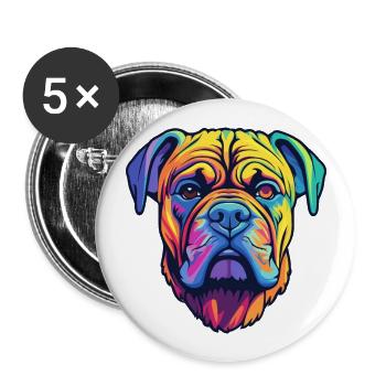 Bullmastiff chien race dessin animé Kawaii Illustration - Lot de 5 grands badges (56 mm) - blanc - Devant