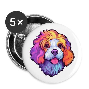 Bolognese Dog Breed Cartoon Kawaii Illustration - Buttons large 2.2''/56 mm (5-pack) - white - Front