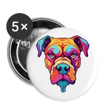Bull Boxer Hund Rasse Cartoon Kawaii Illustration - Buttons groß 56 mm (5er Pack) - Weiß - Vorne