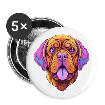 Französische Bordeaux Mastiff Hunderasse Cartoon Kawaii I - Buttons groß 56 mm (5er Pack) - Weiß - Vorne