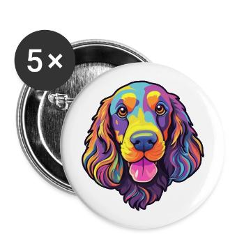 Feld Spaniel Hund Rasse Cartoon Kawaii Illustration - Buttons groß 56 mm (5er Pack) - Weiß - Vorne