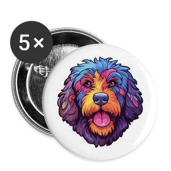 Frison chien d’eau race Cartoon Kawaii Illustratio - Lot de 5 grands badges (56 mm) - blanc - Devant