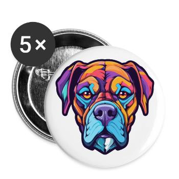 Allemand Boxer chien race Cartoon Kawaii Illustration - Lot de 5 grands badges (56 mm) - blanc - Devant