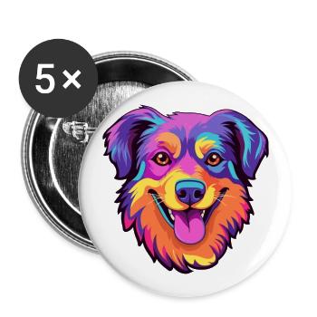Chien de berger de Majorque race Cartoon Kawaii Illustra - Lot de 5 grands badges (56 mm) - blanc - Devant