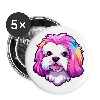 Maltais Shih Tzu Chien Race Cartoon Kawaii Illustra - Lot de 5 grands badges (56 mm) - blanc - Devant