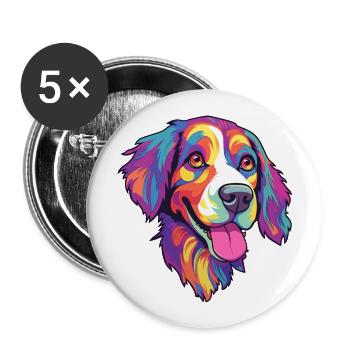 Nouvelle-Zélande Tête Chien Race Cartoon Kawaii Illus - Lot de 5 grands badges (56 mm) - blanc - Devant