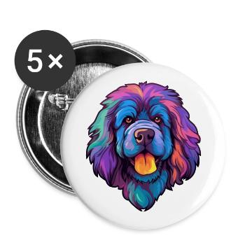 Newfoundland Dog Breed Cartoon Kawaii Illustration - Buttons large 2.2''/56 mm (5-pack) - white - Front
