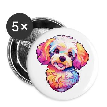 Maltipoo Hunderasse Cartoon Kawaii Illustration - Buttons groß 56 mm (5er Pack) - Weiß - Vorne