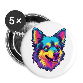 Mudi chien race dessin animé Kawaii Illustration - Lot de 5 grands badges (56 mm) - blanc - Devant