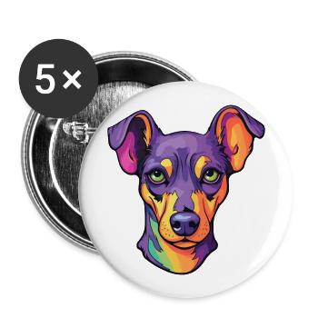 Manchester Terrier chien race dessin animé kawaii illust - Lot de 5 grands badges (56 mm) - blanc - Devant