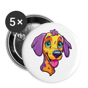 Leopard Cur Hund Rasse Cartoon Kawaii Illustration - Buttons groß 56 mm (5er Pack) - Weiß - Vorne