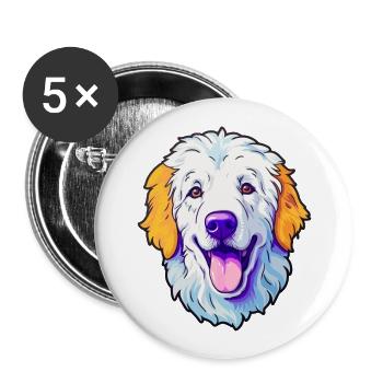 Kuvasz Hungarian Dog Breed Cartoon Kawaii Illustra - Buttons large 2.2''/56 mm (5-pack) - white - Front