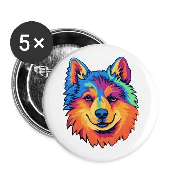 Finnish Lapphund Dog Breed Cartoon Kawaii Illustra - Buttons large 2.2''/56 mm (5-pack) - white - Front