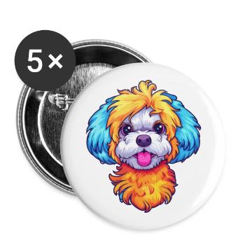 Bichon Yorkie Dog Breed Cartoon Kawaii Illustratio - Buttons large 2.2''/56 mm (5-pack) - white - Front