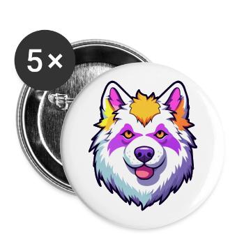 Kishu Ken Hunderasse Cartoon Kawaii Illustration - Buttons groß 56 mm (5er Pack) - Weiß - Vorne