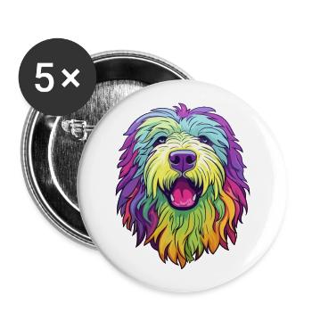 Komondor race de chien dessin animé kawaii illustration - Lot de 5 grands badges (56 mm) - blanc - Devant