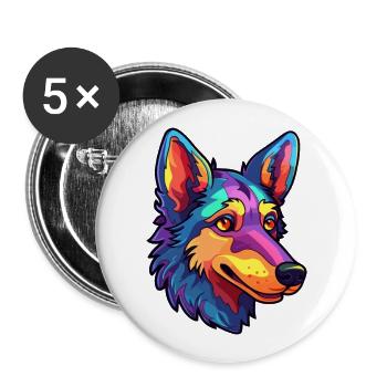 Karelo Finnische Laika Hunderasse Cartoon Kawaii Illu - Buttons groß 56 mm (5er Pack) - Weiß - Vorne
