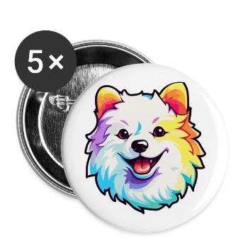 Spitz japonais chien race dessin animé kawaii illustrati - Lot de 5 grands badges (56 mm) - blanc - Devant
