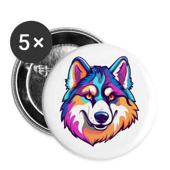 Husky Dog Breed Cartoon Kawaii Illustration - Buttons large 2.2''/56 mm (5-pack) - white - Front