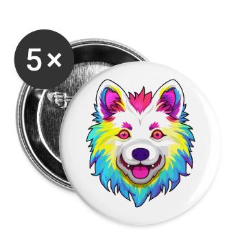 Indien Spitz chien race Cartoon Kawaii Illustration - Lot de 5 grands badges (56 mm) - blanc - Devant