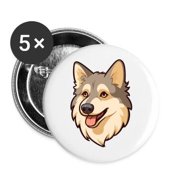 Norwegische Buhund Hunderasse Karikatur Kawaii Illustra - Buttons groß 56 mm (5er Pack) - Weiß - Vorne