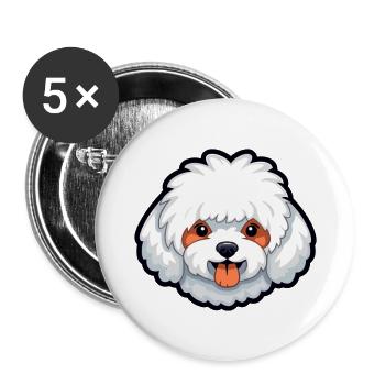 Bichon Frise chien race Cartoon Kawaii Illustration - Lot de 5 grands badges (56 mm) - blanc - Devant