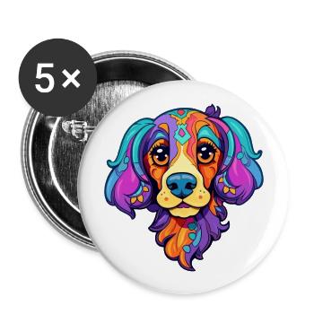 Porzellan-Hunderassen-Karikatur Kawaii-Illustration - Buttons groß 56 mm (5er Pack) - Weiß - Vorne