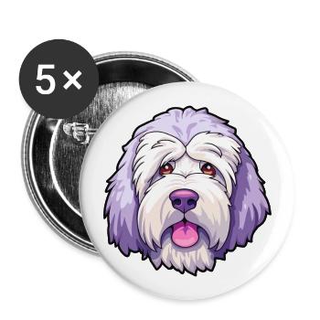 Vieux chien de berger anglais race de chien dessin animé Kawaii Illu - Lot de 5 grands badges (56 mm) - blanc - Devant