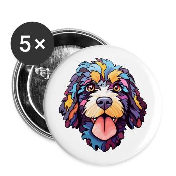 Portugiesischer Wasserhund Rasse Cartoon Kawaii Illustra - Buttons groß 56 mm (5er Pack) - Weiß - Vorne