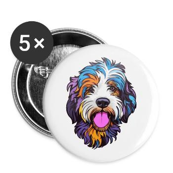 Schapendoes race de chien dessin animé Kawaii Illustration - Lot de 5 grands badges (56 mm) - blanc - Devant