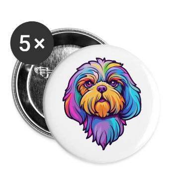 Shih Tzu Dog Breed Cartoon Kawaii Illustration - Buttons large 2.2''/56 mm (5-pack) - white - Front