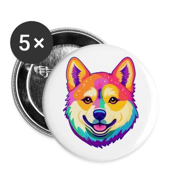 Shiba Inu Dog Breed Cartoon Kawaii Illustration - Buttons large 2.2''/56 mm (5-pack) - white - Front