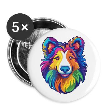 Sheltie Dog Breed Cartoon Kawaii Illustration - Buttons large 2.2''/56 mm (5-pack) - white - Front