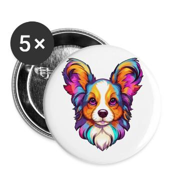 Papillon chien race dessin animé Kawaii Illustration - Lot de 5 grands badges (56 mm) - blanc - Devant