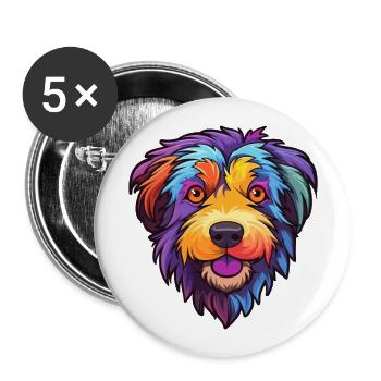 Chien de berger roumain race de chien dessin animé Kawaii Illustr - Lot de 5 grands badges (56 mm) - blanc - Devant
