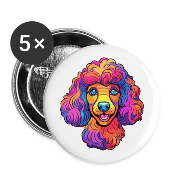 Caniche chien race Cartoon Kawaii Illustration - Lot de 5 grands badges (56 mm) - blanc - Devant