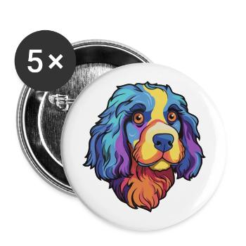 Stabyhoun race de chien dessin animé Kawaii Illustration - Lot de 5 grands badges (56 mm) - blanc - Devant