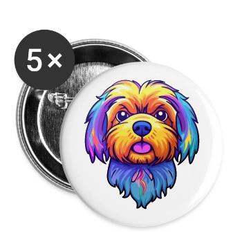 Tibétain Kyi Apso chien race Cartoon Kawaii Illustra - Lot de 5 grands badges (56 mm) - blanc - Devant