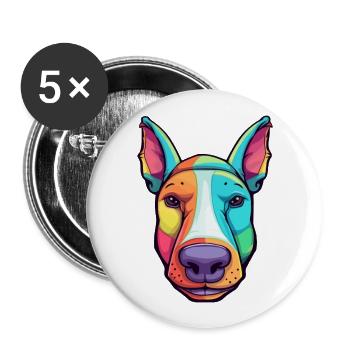 Bull Terrier chien race dessin animé Kawaii Illustration - Lot de 5 grands badges (56 mm) - blanc - Devant
