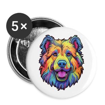 Kaukasischer Schäferhund Rasse Cartoon Kawaii Illust - Buttons groß 56 mm (5er Pack) - Weiß - Vorne