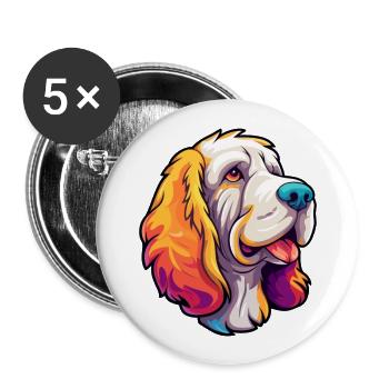 Clumber Spaniel Hund Rasse Cartoon Kawaii Illustrat - Buttons groß 56 mm (5er Pack) - Weiß - Vorne