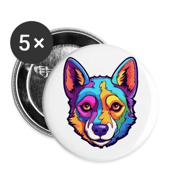 Canaan chien race dessin animé Kawaii Illustration - Lot de 5 grands badges (56 mm) - blanc - Devant