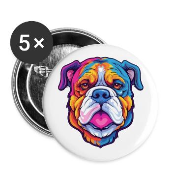 Bulldogge Hund Rasse Cartoon Kawaii Illustration - Buttons groß 56 mm (5er Pack) - Weiß - Vorne