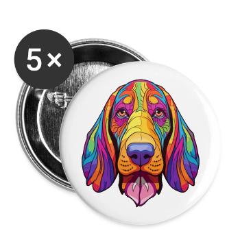 Basset Hund Rasse Cartoon Kawaii Illustration - Buttons groß 56 mm (5er Pack) - Weiß - Vorne