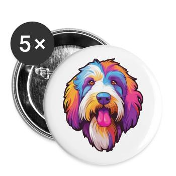 Bearded Collie chien race dessin animé kawaii illustrati - Lot de 5 grands badges (56 mm) - blanc - Devant