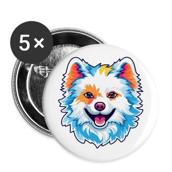 Chien esquimau américain race Cartoon Kawaii Illustrat - Lot de 5 grands badges (56 mm) - blanc - Devant