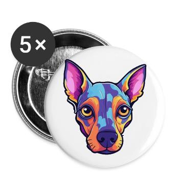 American Hairless Terrier Chien Race Dessin animé Kawaii - Lot de 5 grands badges (56 mm) - blanc - Devant