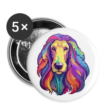 Lévrier afghan race chien dessin animé Kawaii Illustration - Lot de 5 grands badges (56 mm) - blanc - Devant